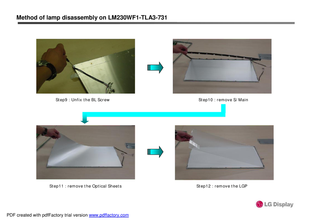 HP 2309M, 2309V manual Method of lamp disassembly on LM230WF1-TLA3-731 