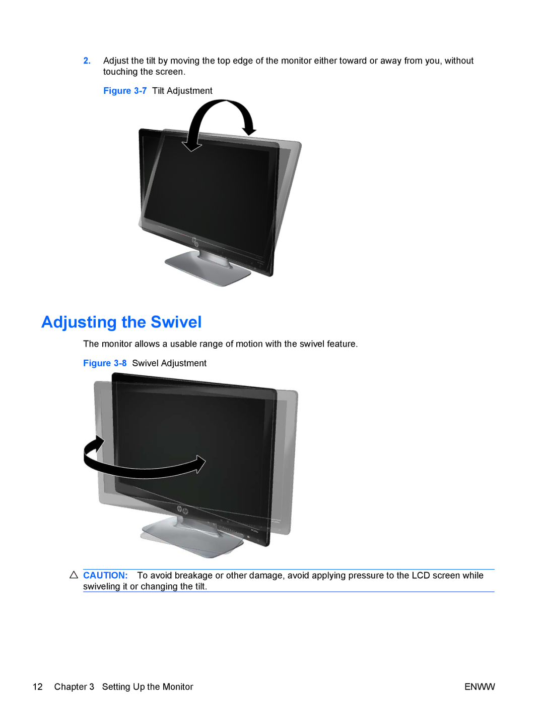 HP 2310ei manual Adjusting the Swivel, 7Tilt Adjustment 