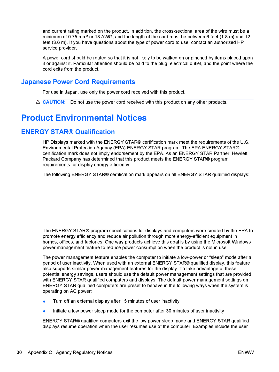 HP 2310ei manual Product Environmental Notices, Japanese Power Cord Requirements, Energy Star Qualification 