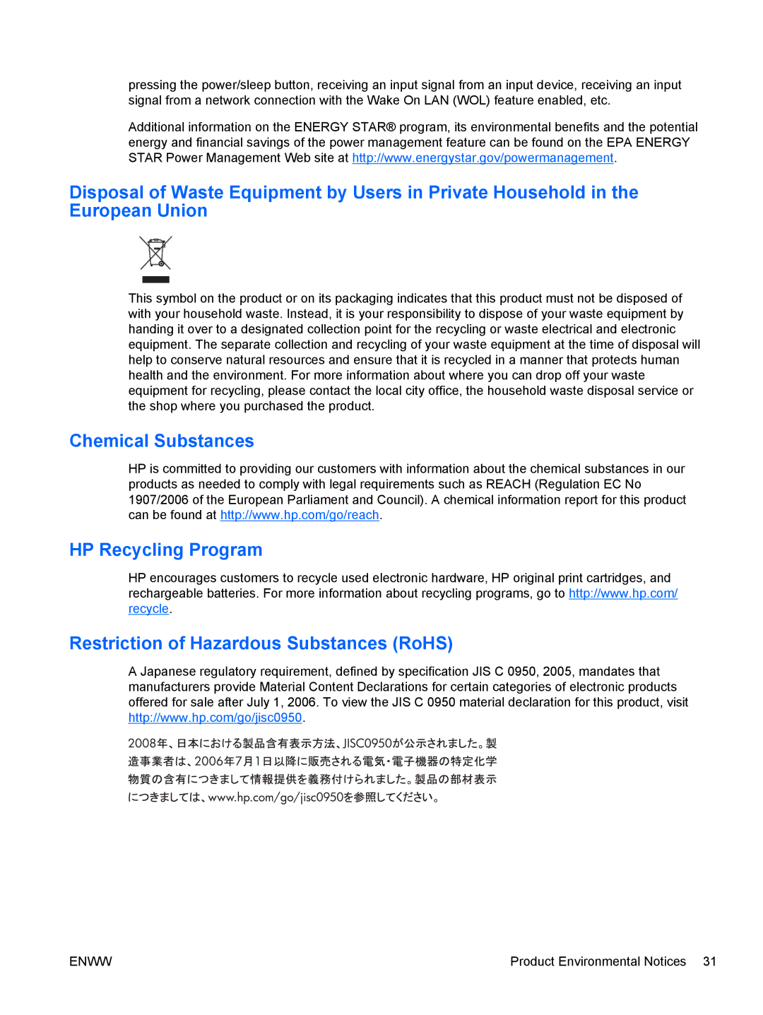 HP 2310ei manual Product Environmental Notices 