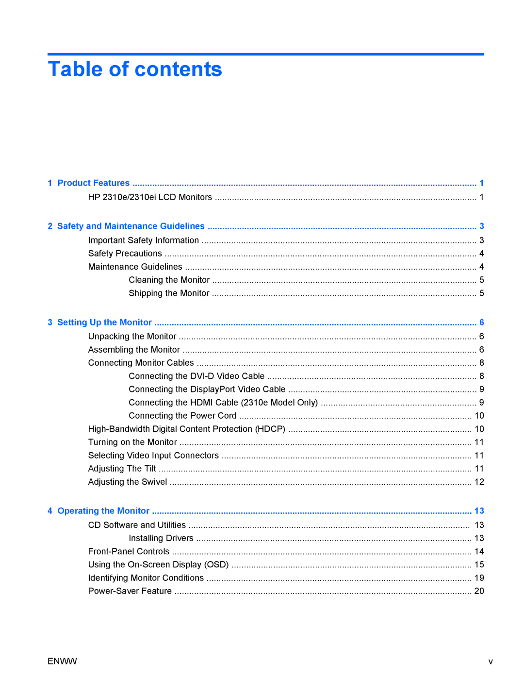 HP 2310ei manual Table of contents 