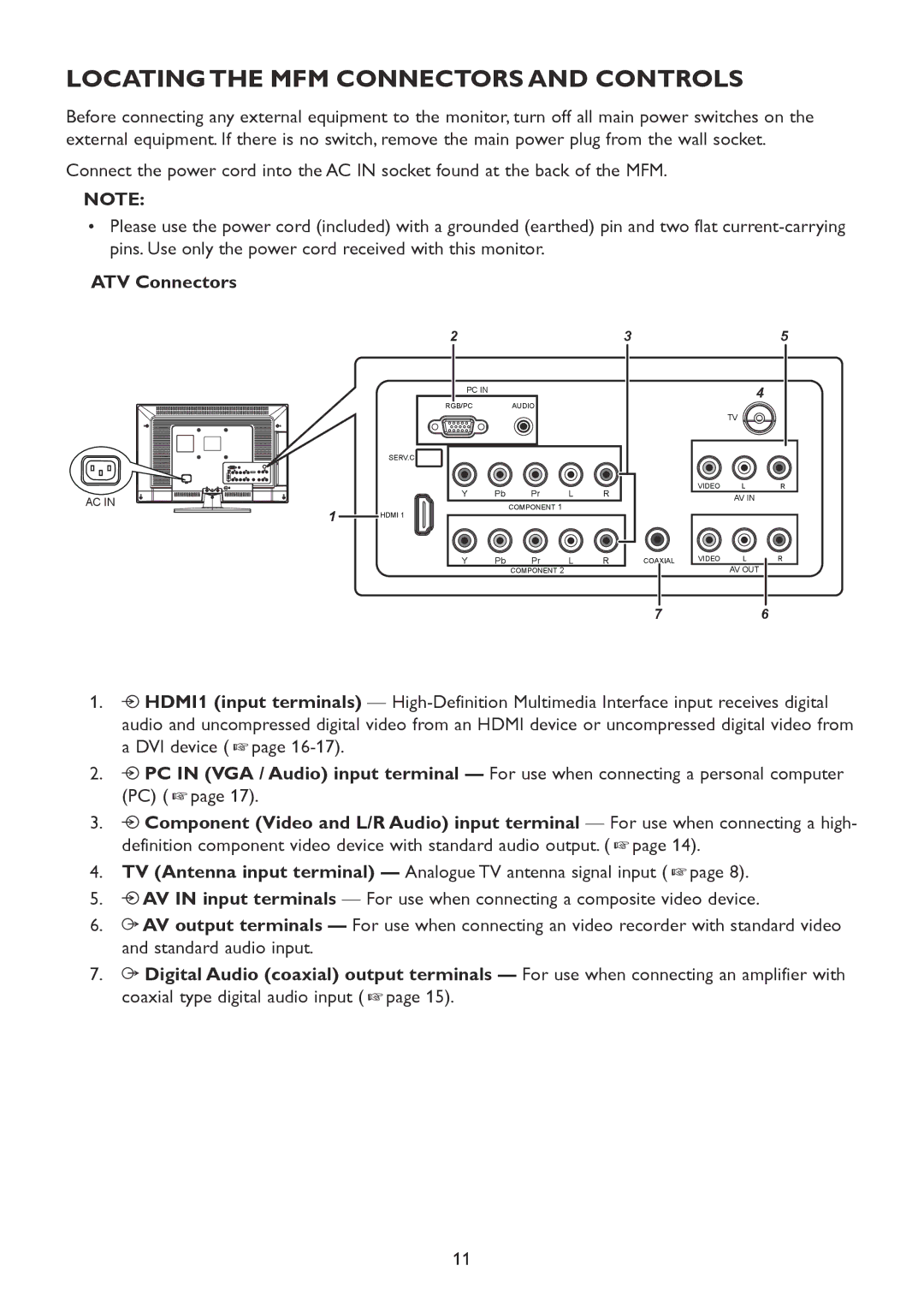 HP 2310mfd manual Locating the MFM Connectors and Controls, ATV Connectors 