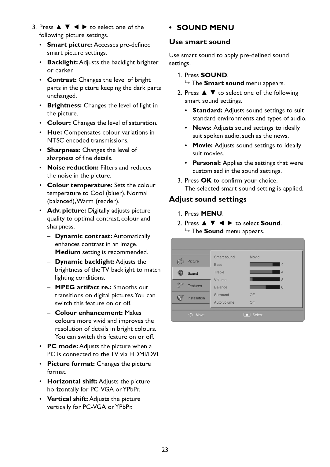 HP 2310mfd manual Sound Menu Use smart sound, Adjust sound settings 