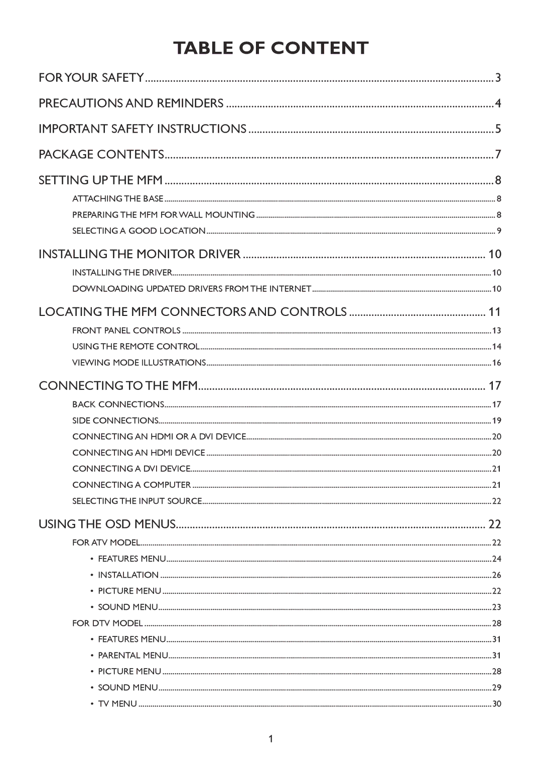 HP 2310mfd manual Table of Content 