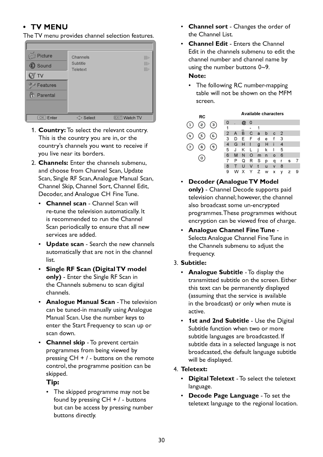 HP 2310mfd manual TV Menu, Subtitle, Teletext 