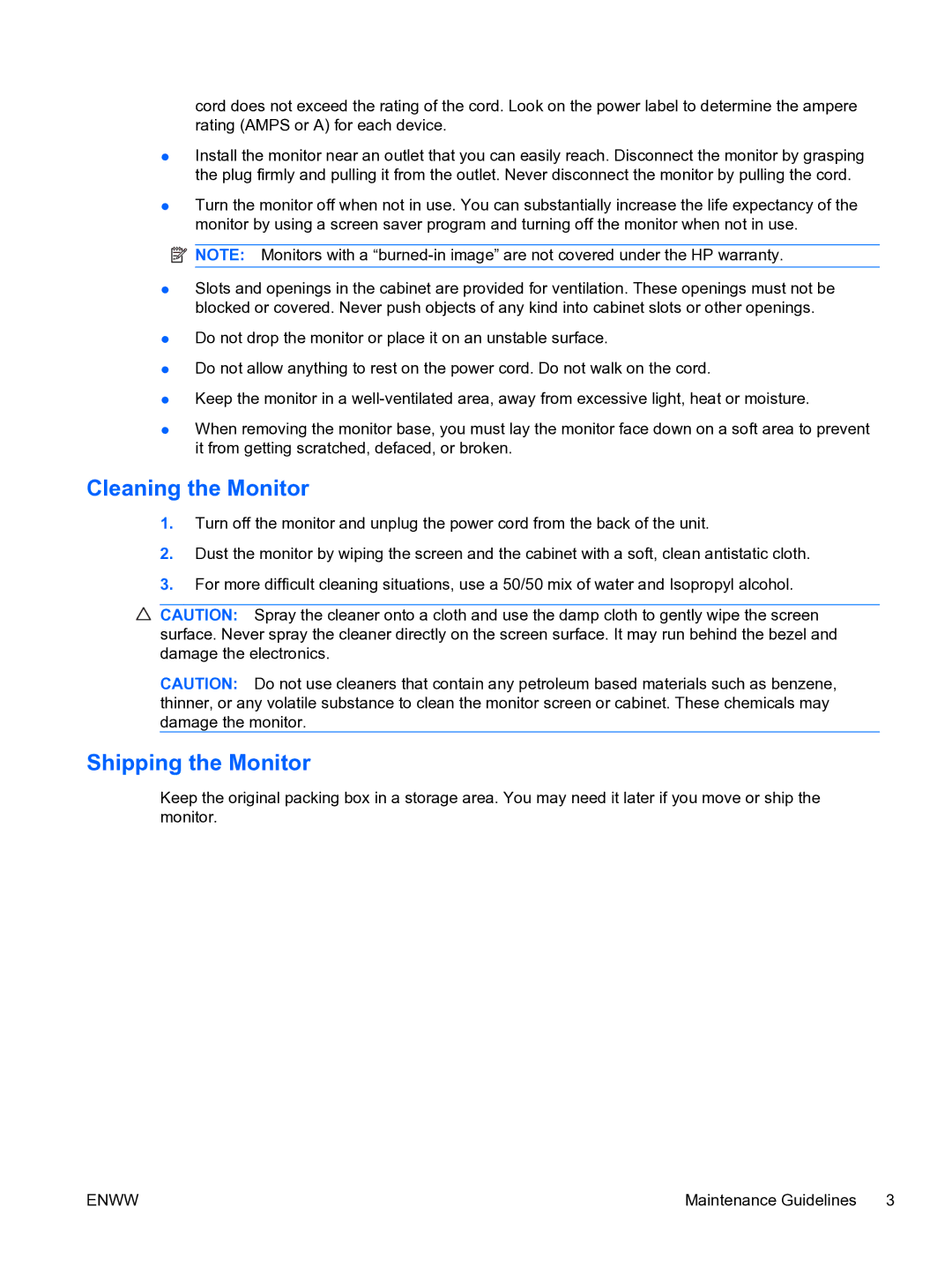 HP 2310TI manual Cleaning the Monitor, Shipping the Monitor 