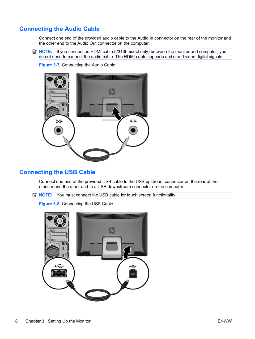 HP 2310TI manual Connecting the Audio Cable, Connecting the USB Cable 