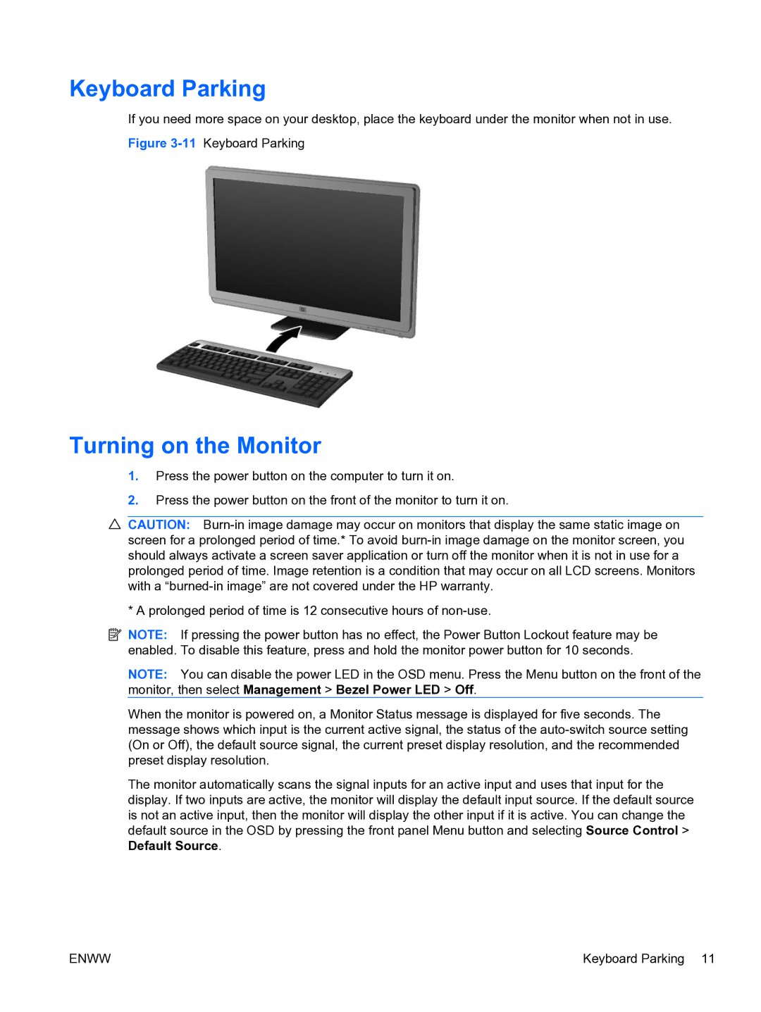 HP 2310TI manual Keyboard Parking, Turning on the Monitor 