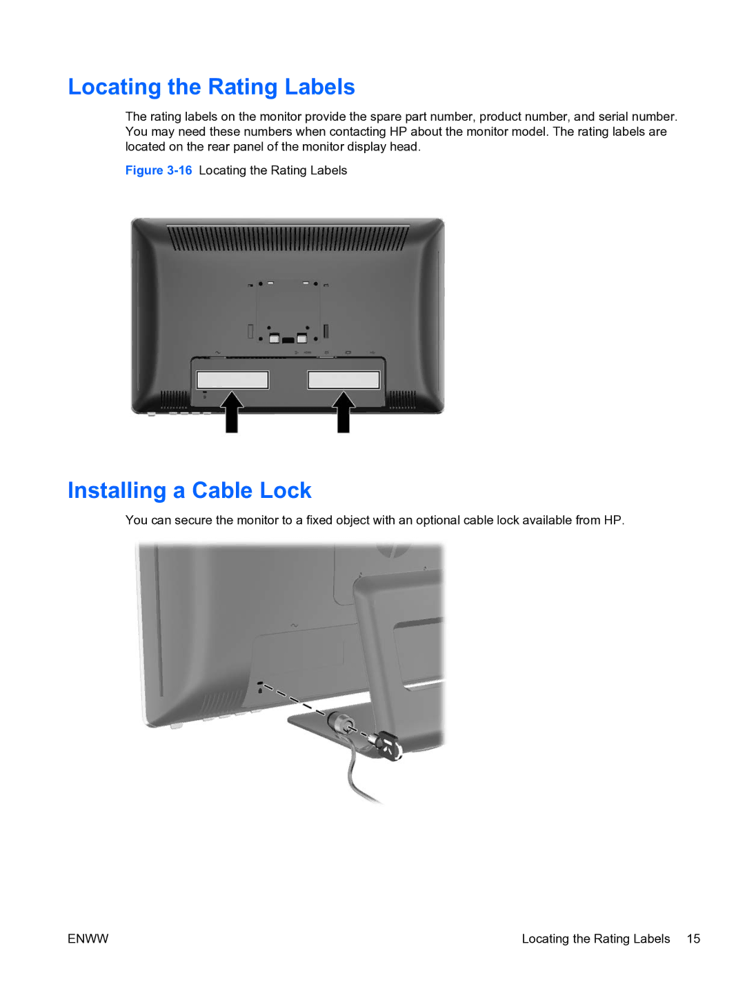 HP 2310TI manual Locating the Rating Labels, Installing a Cable Lock 