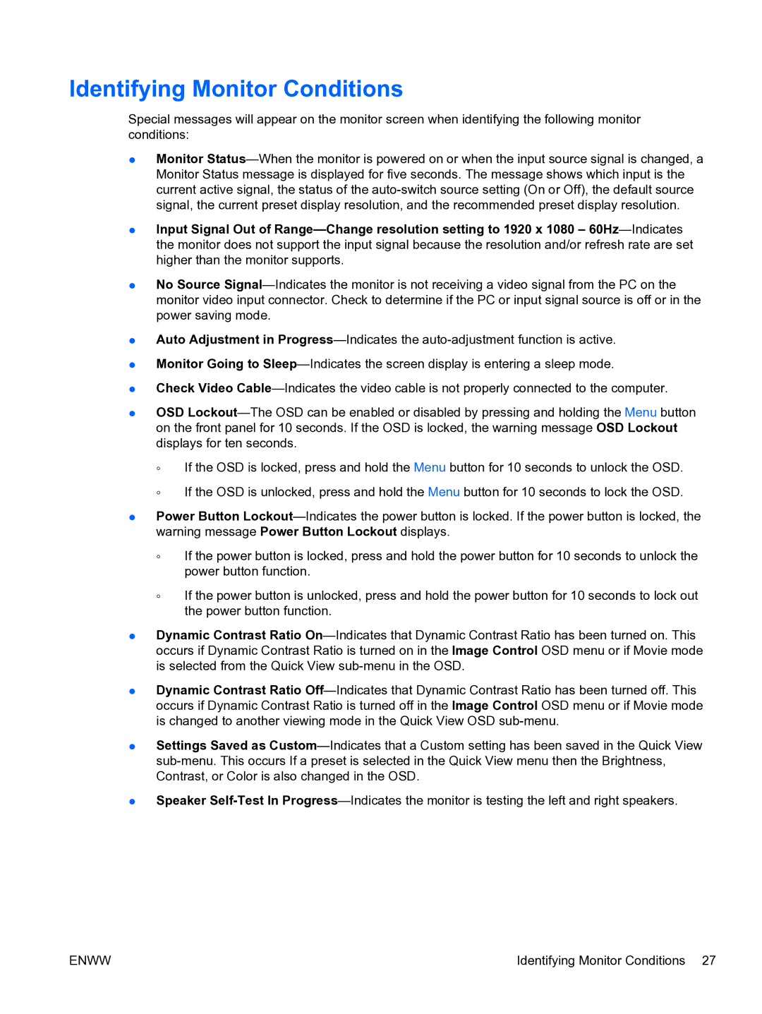 HP 2310TI manual Identifying Monitor Conditions 