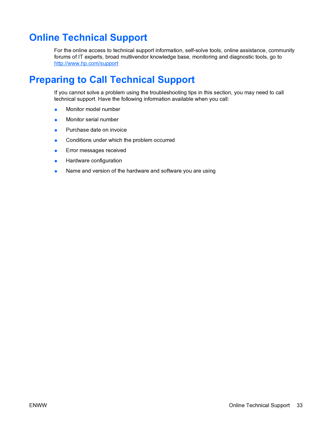 HP 2310TI manual Online Technical Support Preparing to Call Technical Support 