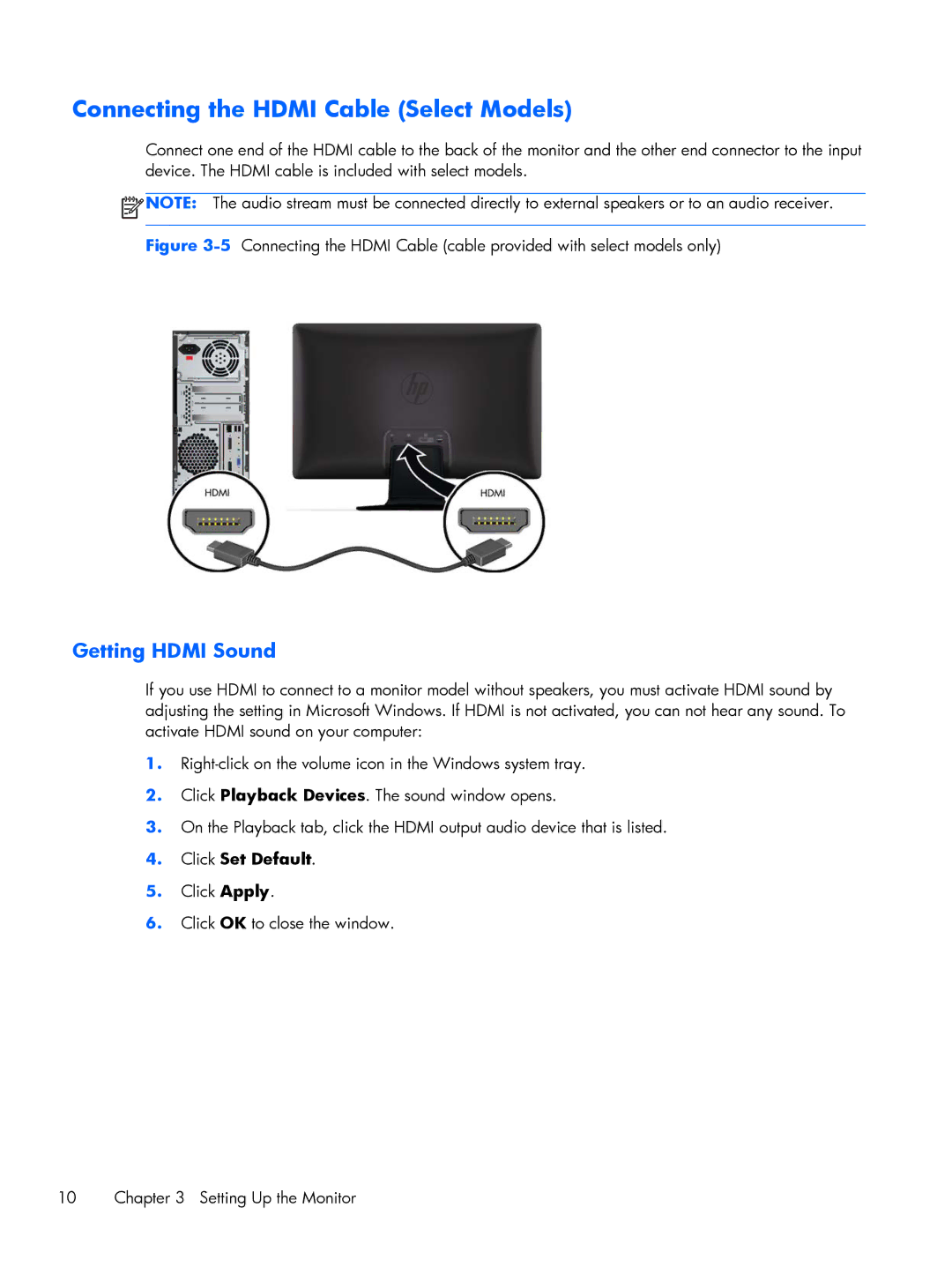 HP 2311F, 2311CM, 2211F, 2311XI manual Connecting the Hdmi Cable Select Models, Getting Hdmi Sound 