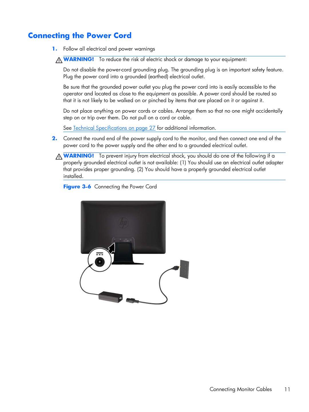 HP 2311CM, 2311F, 2211F, 2311XI manual 6Connecting the Power Cord Connecting Monitor Cables 