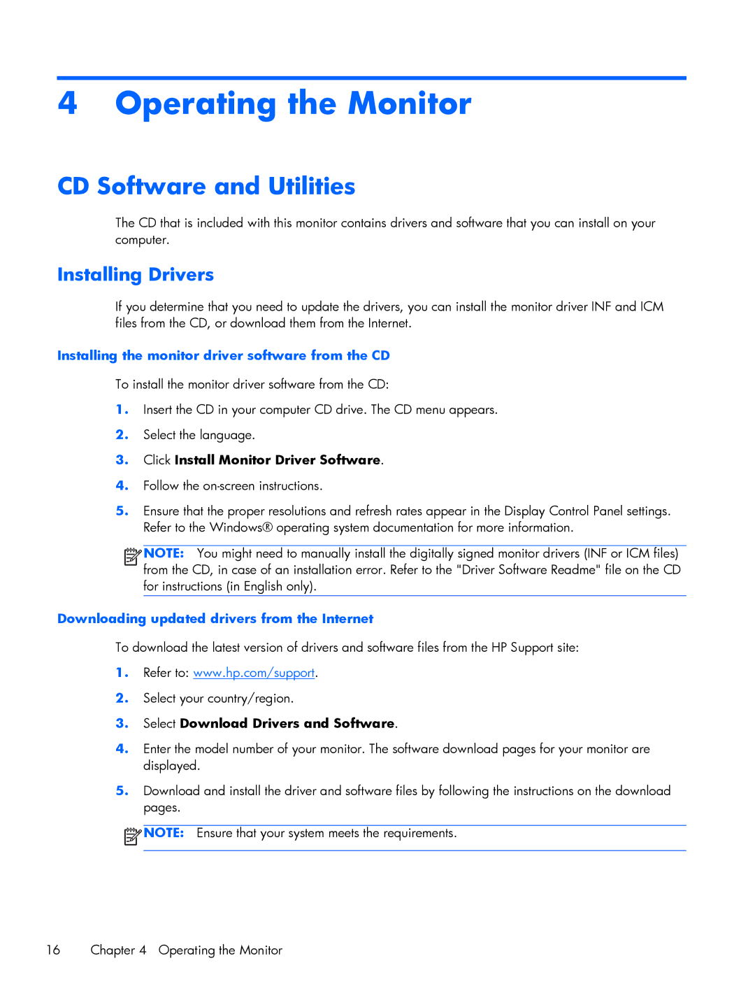 HP 2211F, 2311F, 2311CM, 2311XI manual Operating the Monitor, CD Software and Utilities, Installing Drivers 