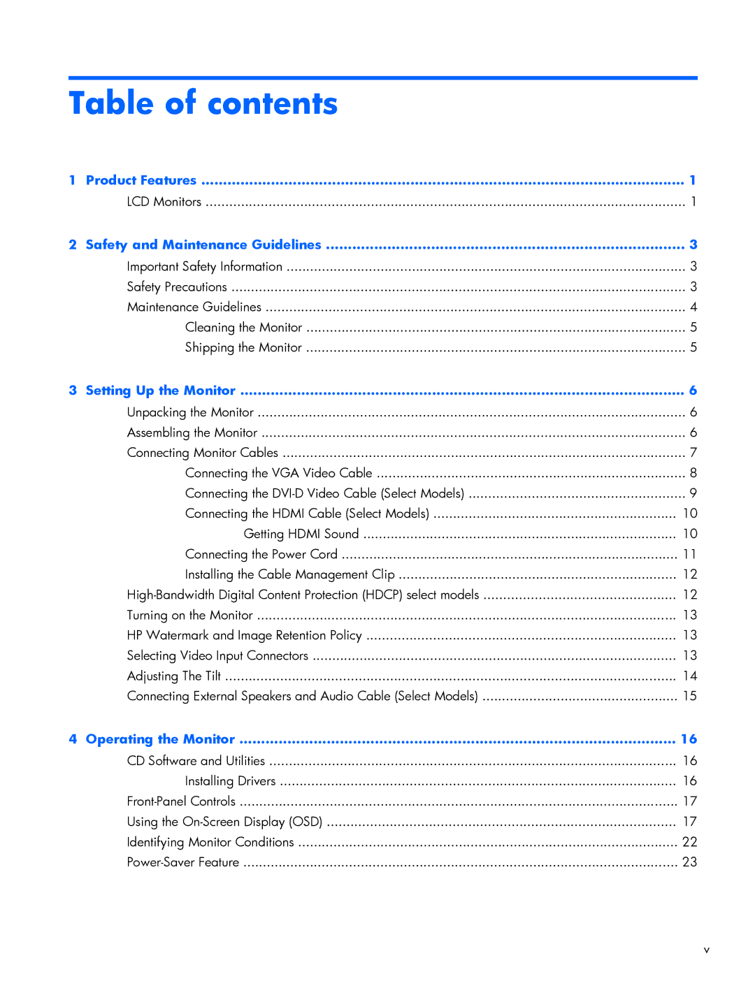 HP 2311CM, 2311F, 2211F, 2311XI manual Table of contents 