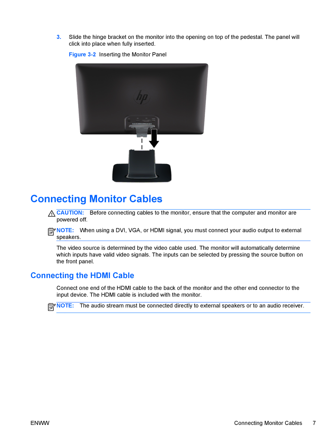 HP 2311gt Diagonal 3D manual Connecting Monitor Cables, Connecting the Hdmi Cable 