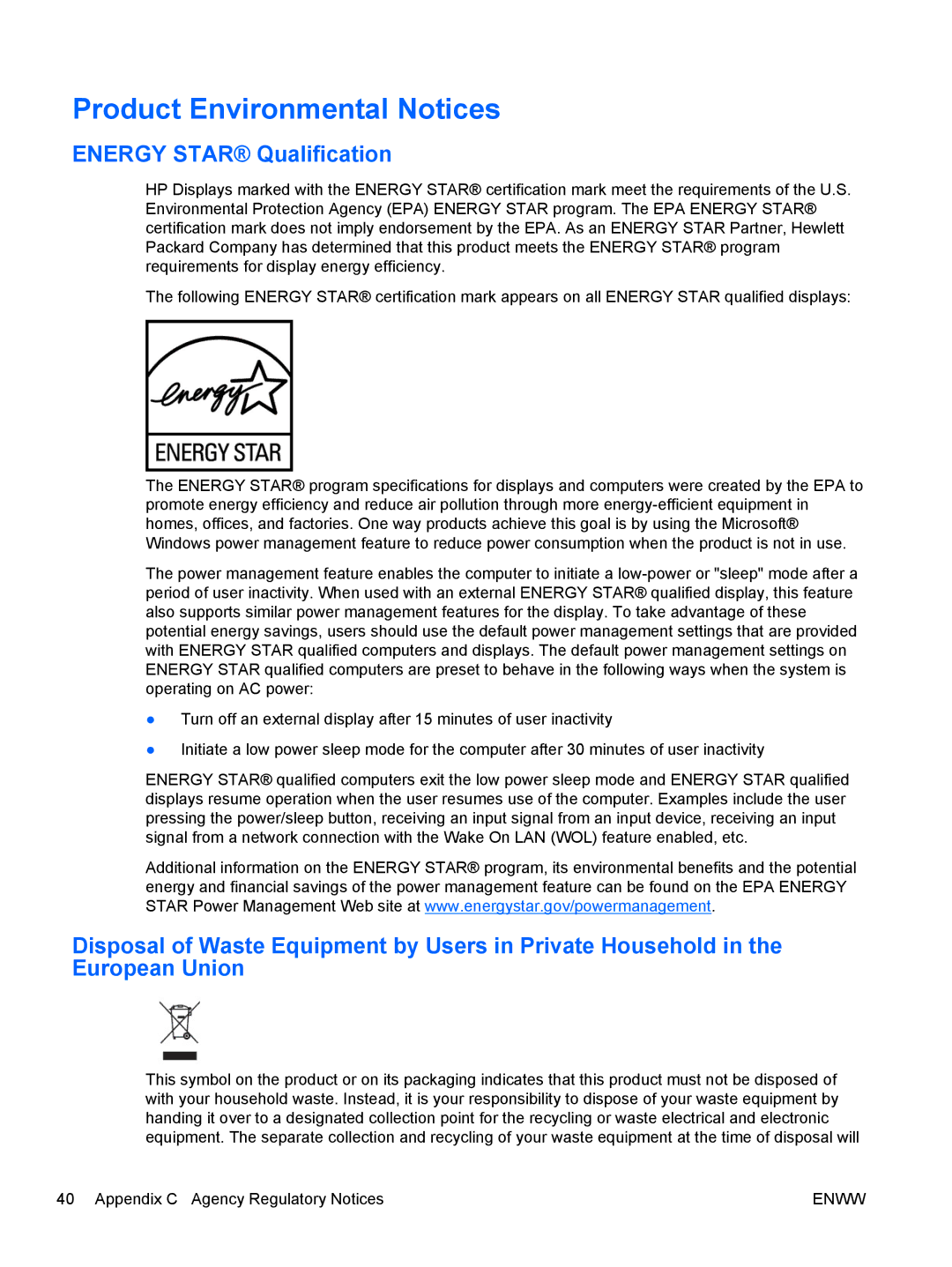 HP 2311gt Diagonal 3D manual Product Environmental Notices, Energy Star Qualification 