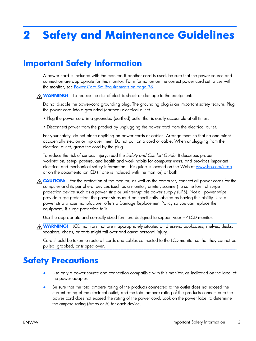 HP 2311F, 2311x, 2311CM, 2711x, 2211x Safety and Maintenance Guidelines, Important Safety Information, Safety Precautions 