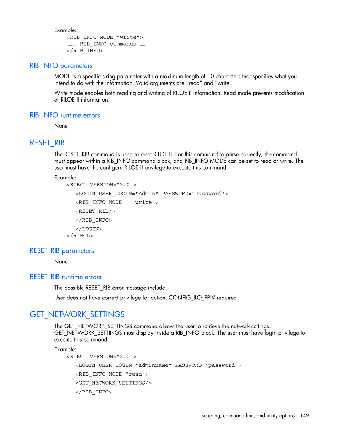 HP 232664-006 manual Resetrib, Getnetworksettings 