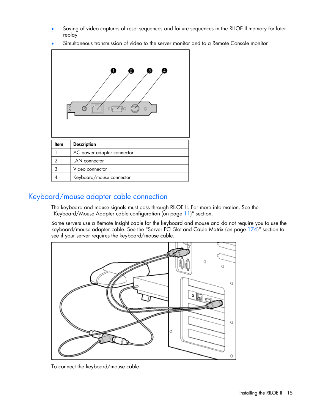 HP 232664-006 manual Keyboard/mouse adapter cable connection 