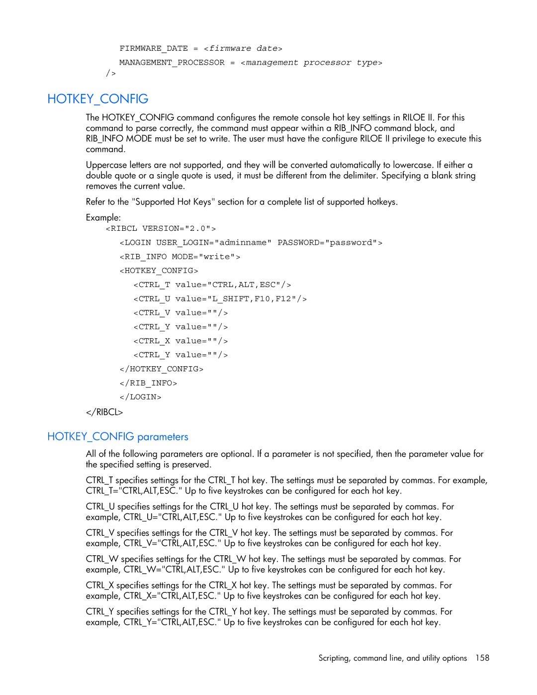 HP 232664-006 manual Hotkeyconfig parameters 