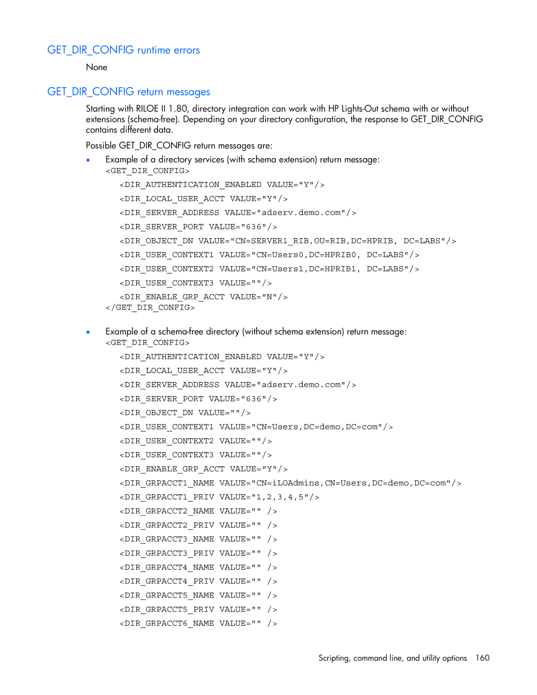 HP 232664-006 manual Getdirconfig runtime errors, Getdirconfig return messages 