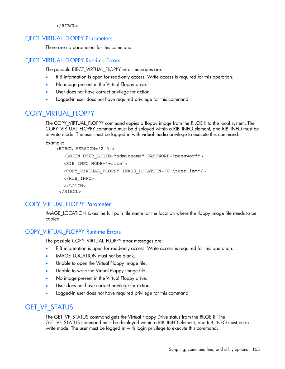 HP 232664-006 manual Copyvirtualfloppy, Getvfstatus 