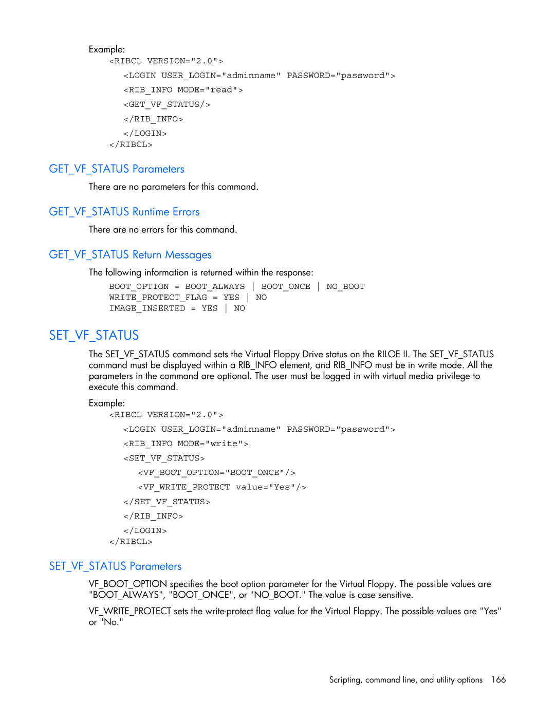 HP 232664-006 manual Setvfstatus, Getvfstatus Parameters, Getvfstatus Runtime Errors, Getvfstatus Return Messages 