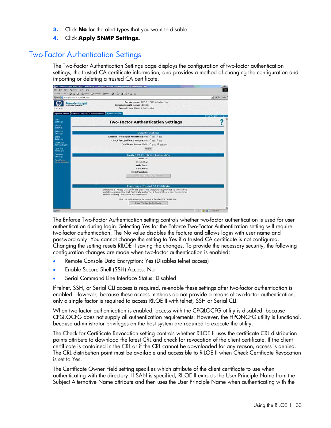 HP 232664-006 manual Two-Factor Authentication Settings 