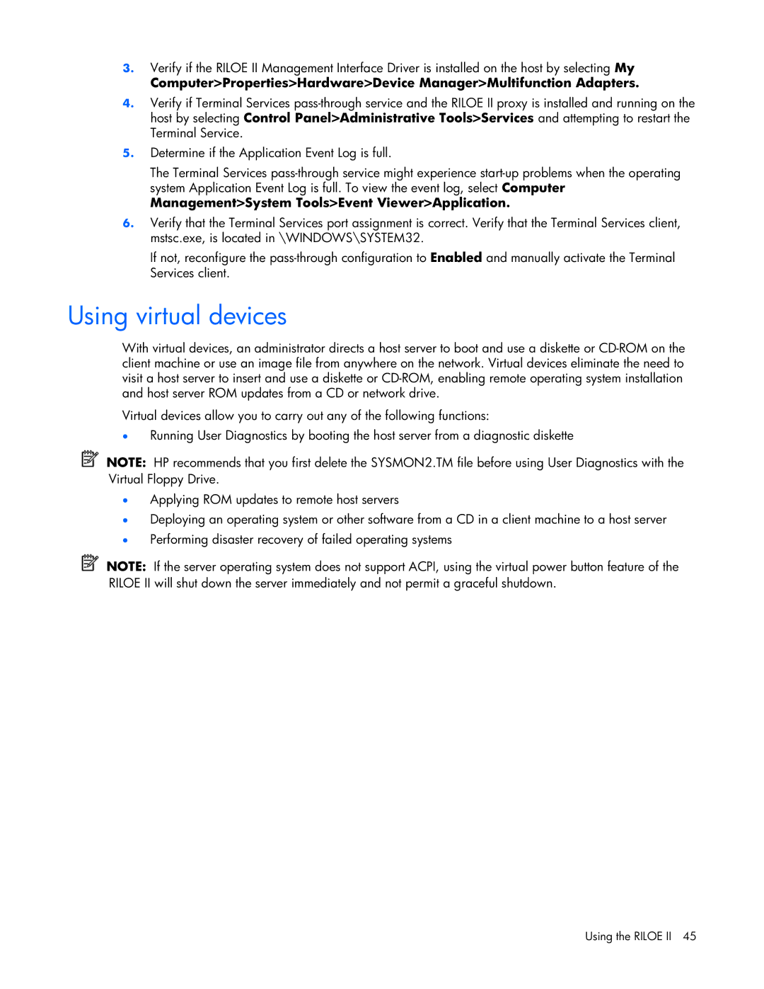 HP 232664-006 manual Using virtual devices, ManagementSystem ToolsEvent ViewerApplication 