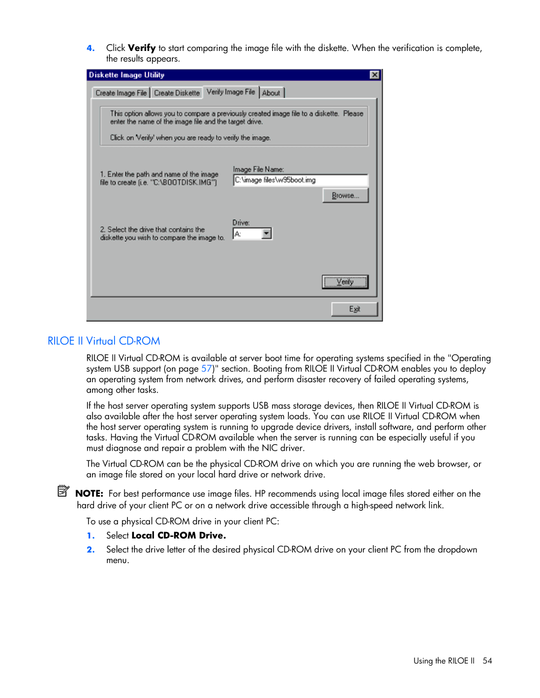 HP 232664-006 manual Riloe II Virtual CD-ROM, Select Local CD-ROM Drive 