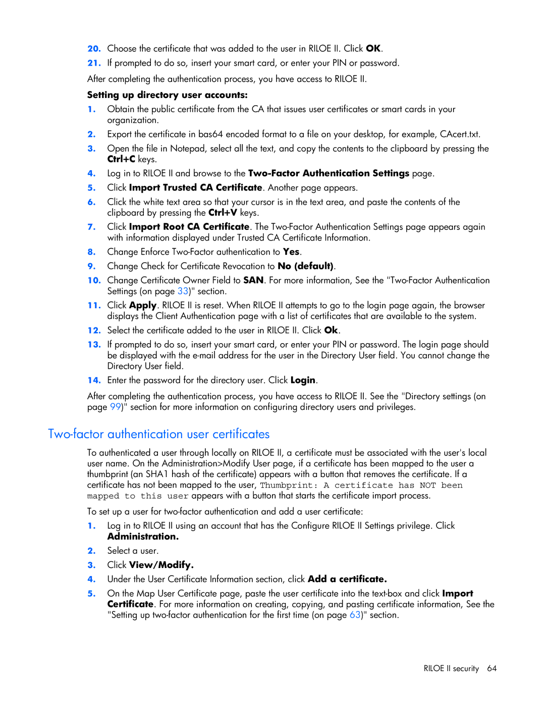 HP 232664-006 manual Two-factor authentication user certificates, Setting up directory user accounts, Click View/Modify 