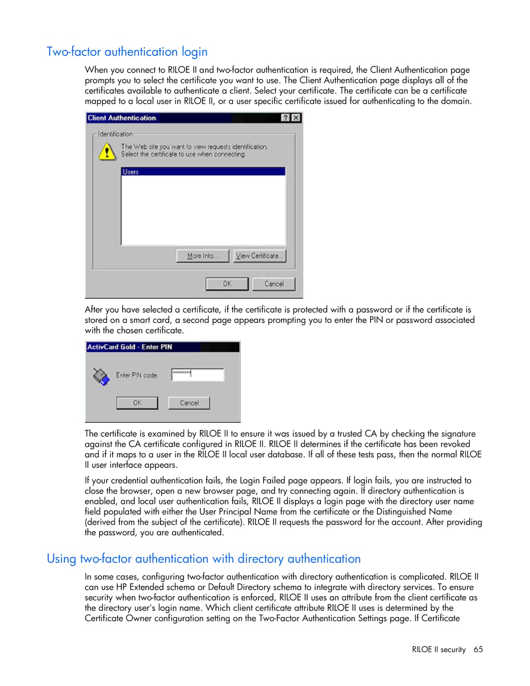 HP 232664-006 manual Two-factor authentication login 