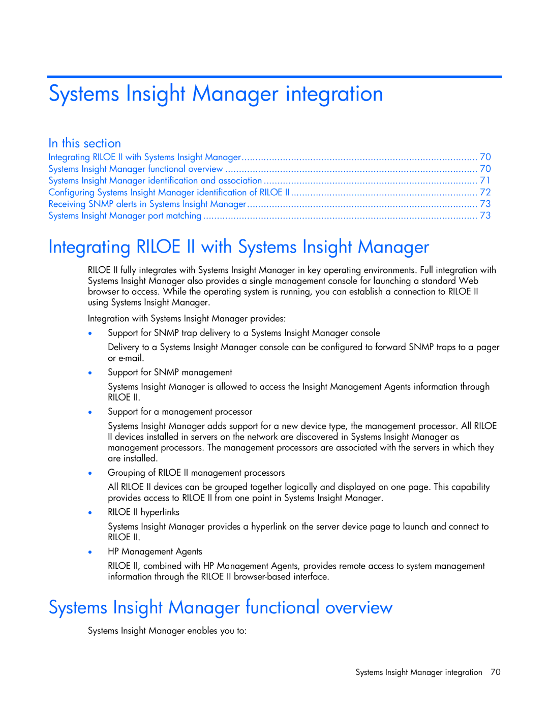 HP 232664-006 manual Systems Insight Manager integration, Integrating Riloe II with Systems Insight Manager 