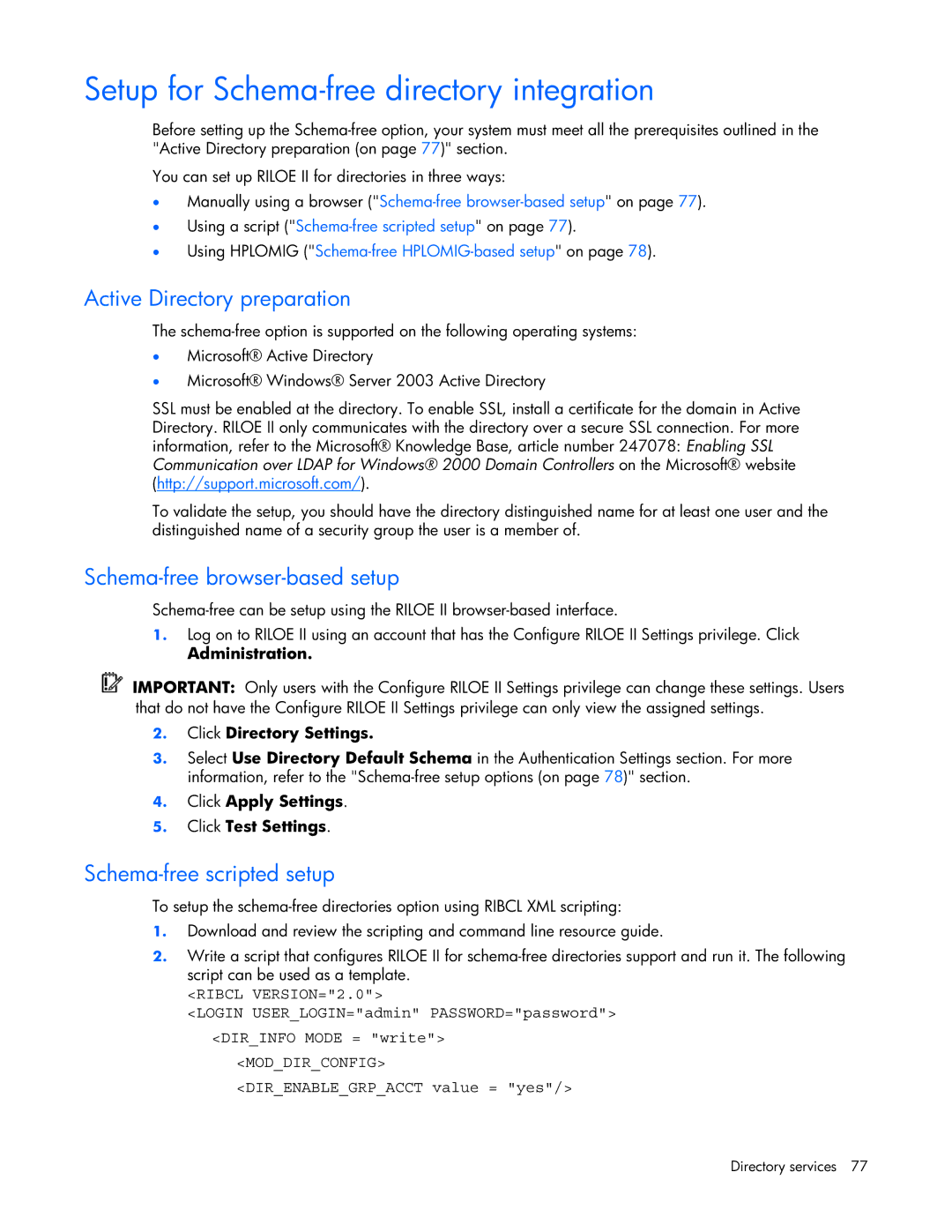 HP 232664-006 Setup for Schema-free directory integration, Active Directory preparation, Schema-free browser-based setup 