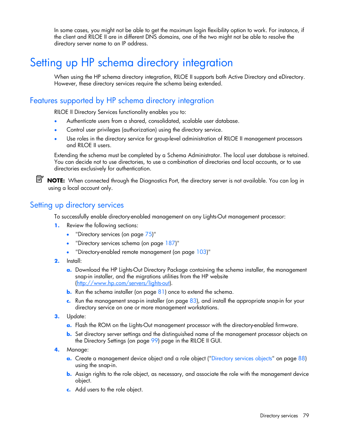 HP 232664-006 manual Setting up HP schema directory integration, Features supported by HP schema directory integration 