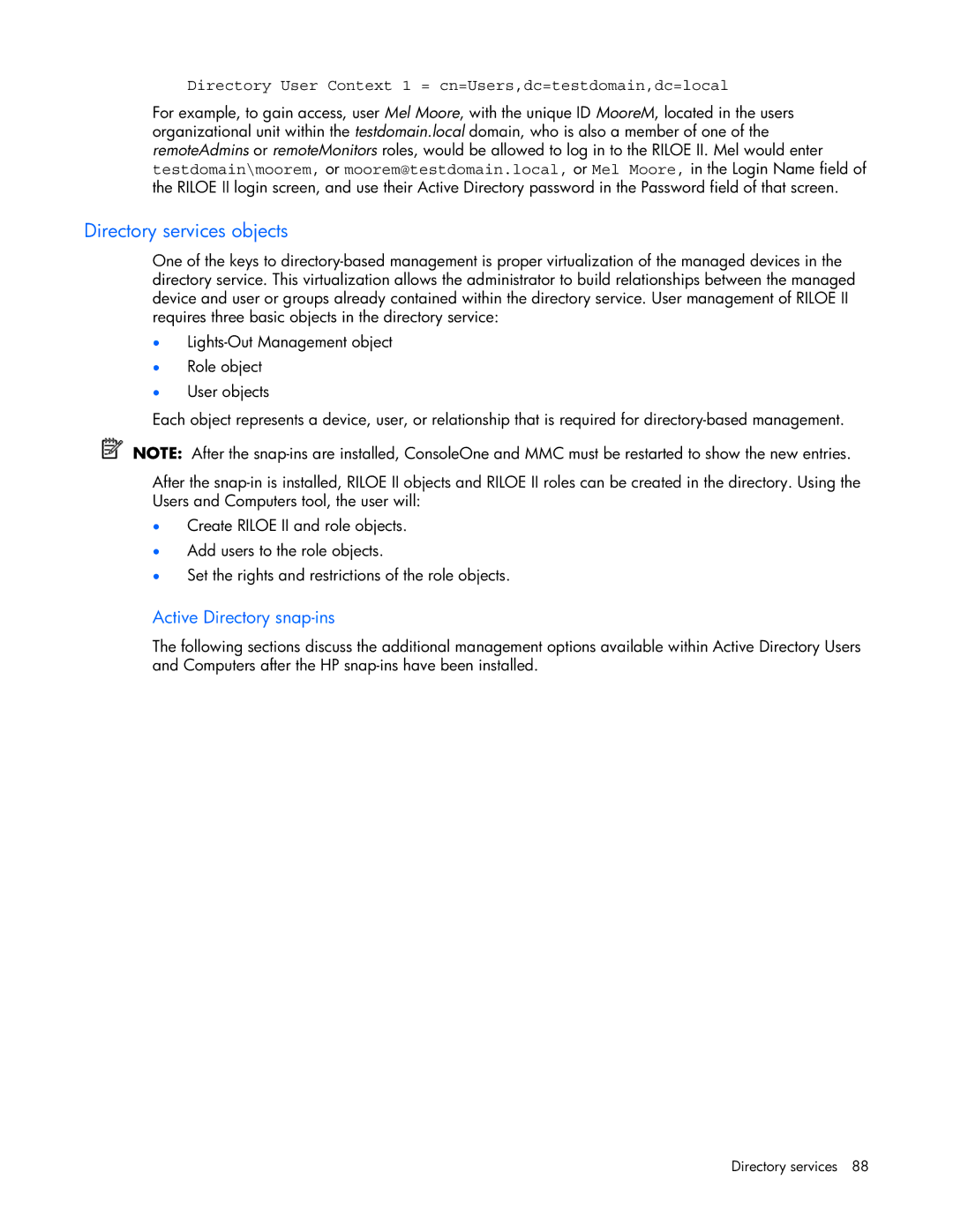 HP 232664-006 manual Directory services objects, Active Directory snap-ins 