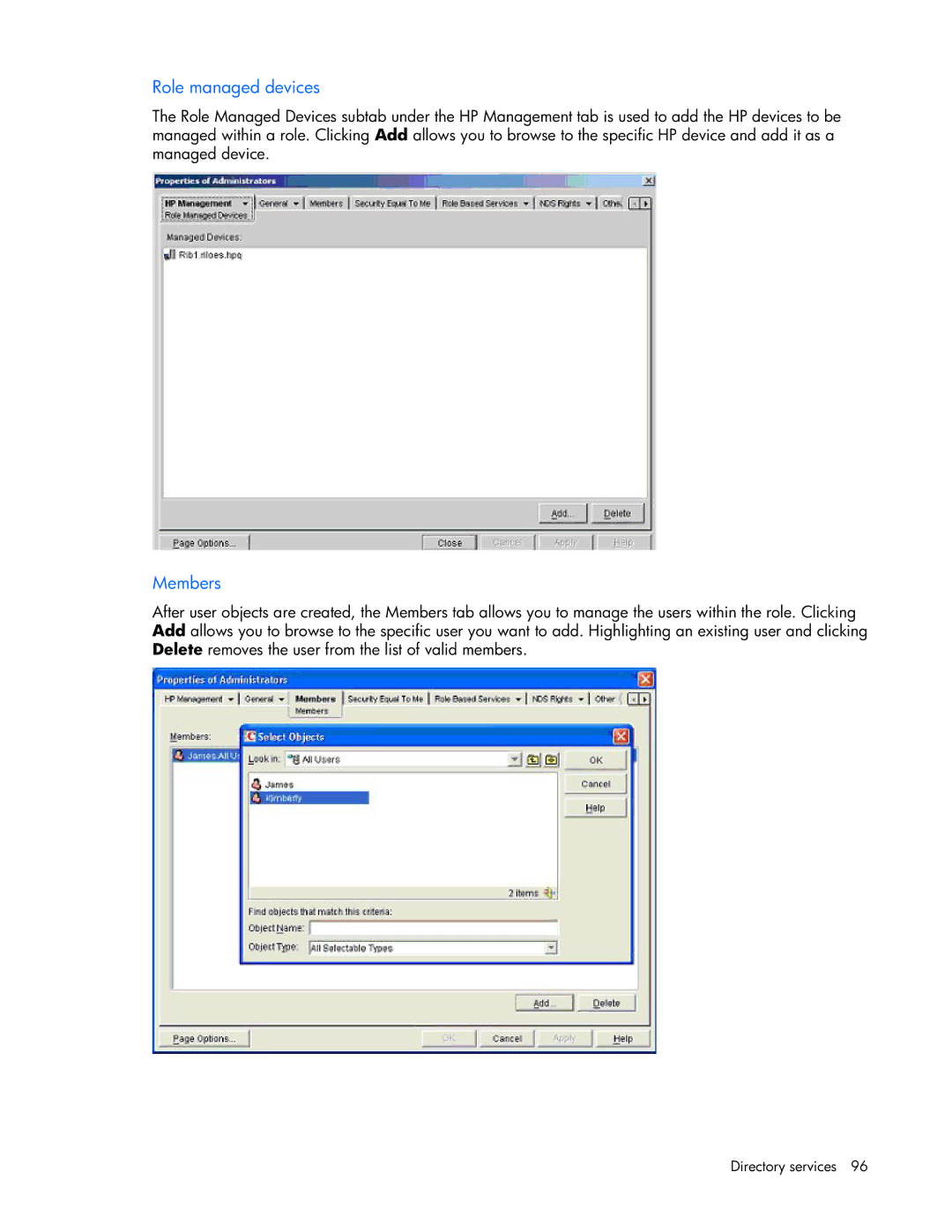 HP 232664-006 manual Role managed devices, Members 