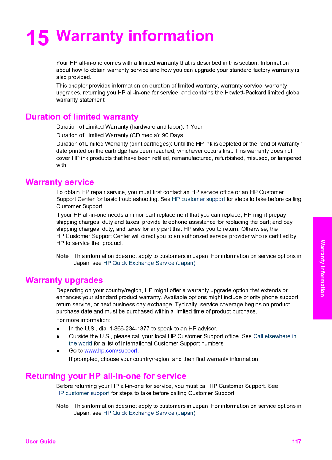 HP 2350 manual Warranty information, Duration of limited warranty, Warranty service, Warranty upgrades 