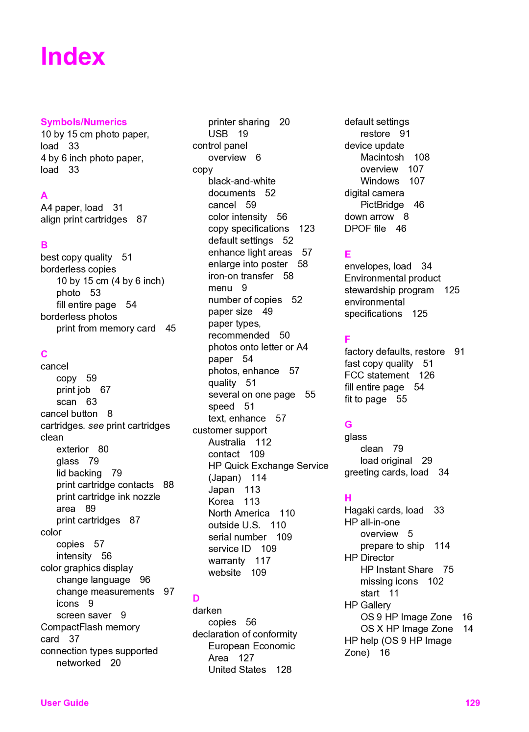 HP 2350 manual Index, Symbols/Numerics 