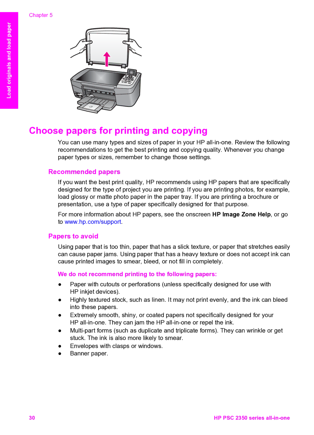 HP 2350 manual Choose papers for printing and copying, Recommended papers, Papers to avoid 