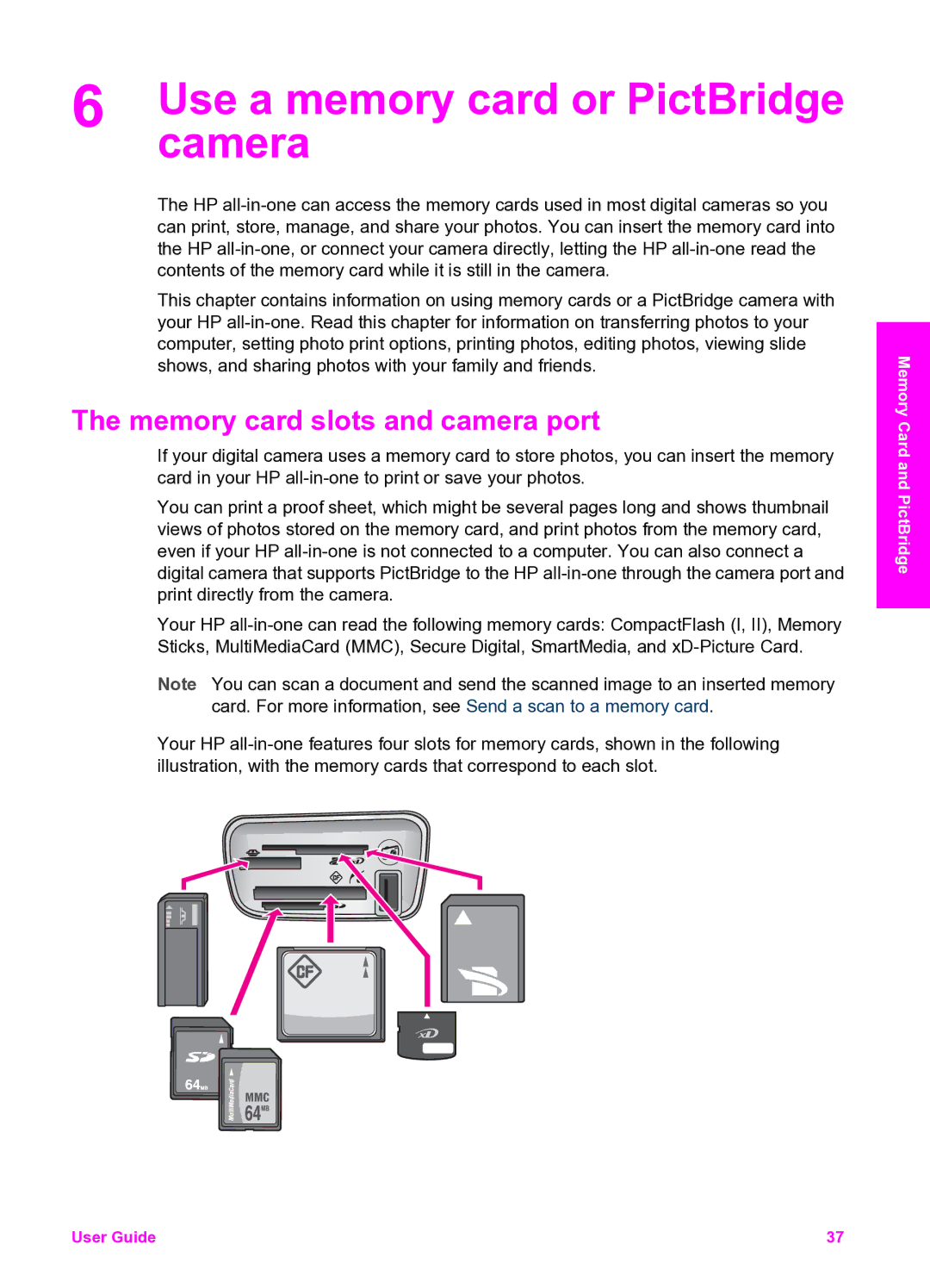 HP 2350 manual Use a memory card or PictBridge, Camera, Memory card slots and camera port 