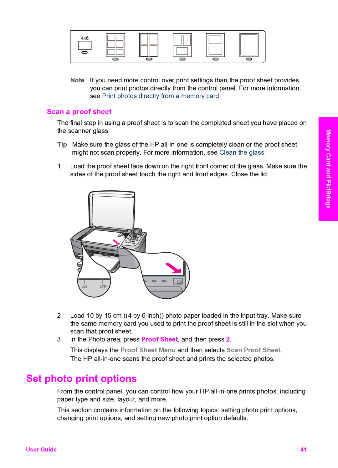 HP 2350 manual Set photo print options, Scan a proof sheet 