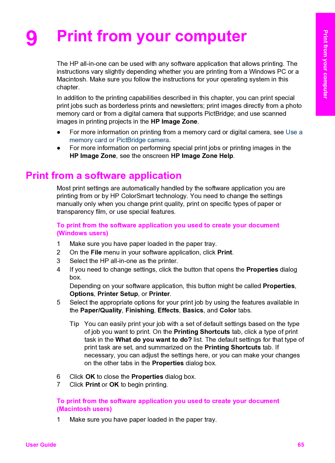 HP 2350 manual Print from your computer, Print from a software application 