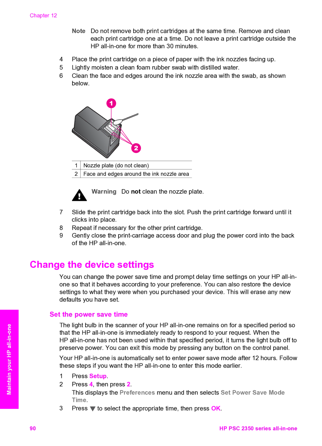 HP 2350 manual Change the device settings, Set the power save time 