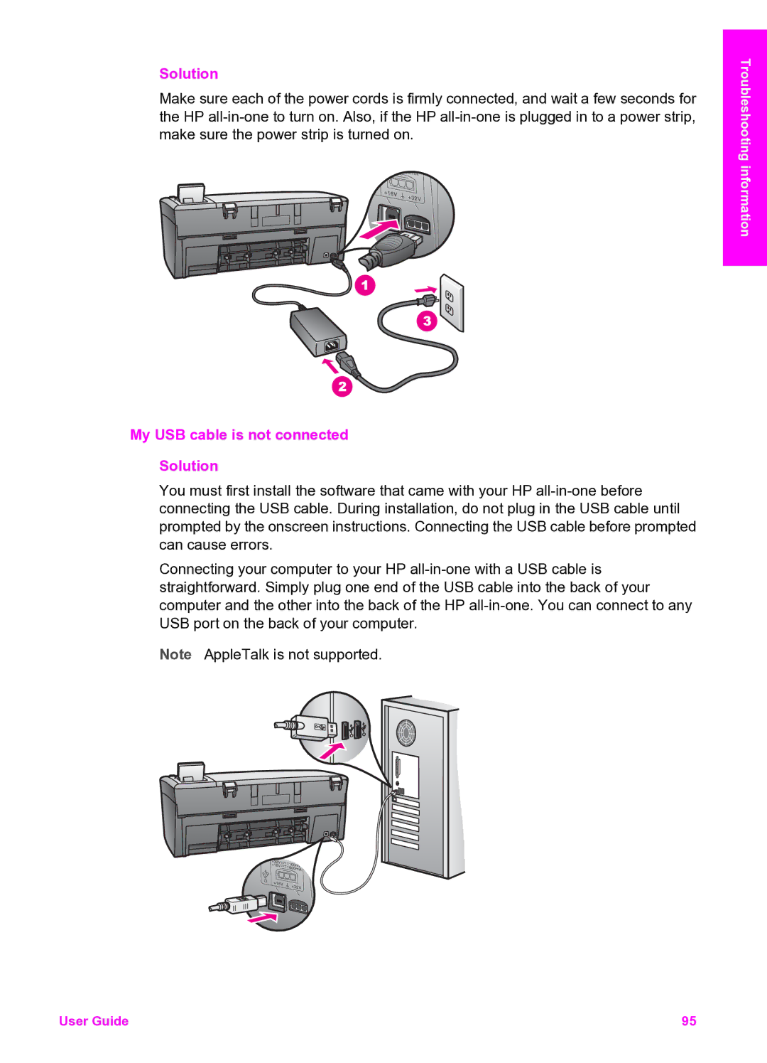 HP 2350 manual My USB cable is not connected Solution 