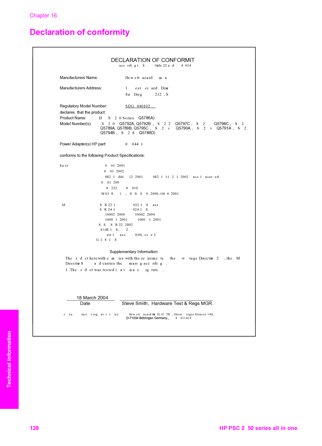 HP 2350, 2355v manual Declaration of conformity, Declaration of Conformity 