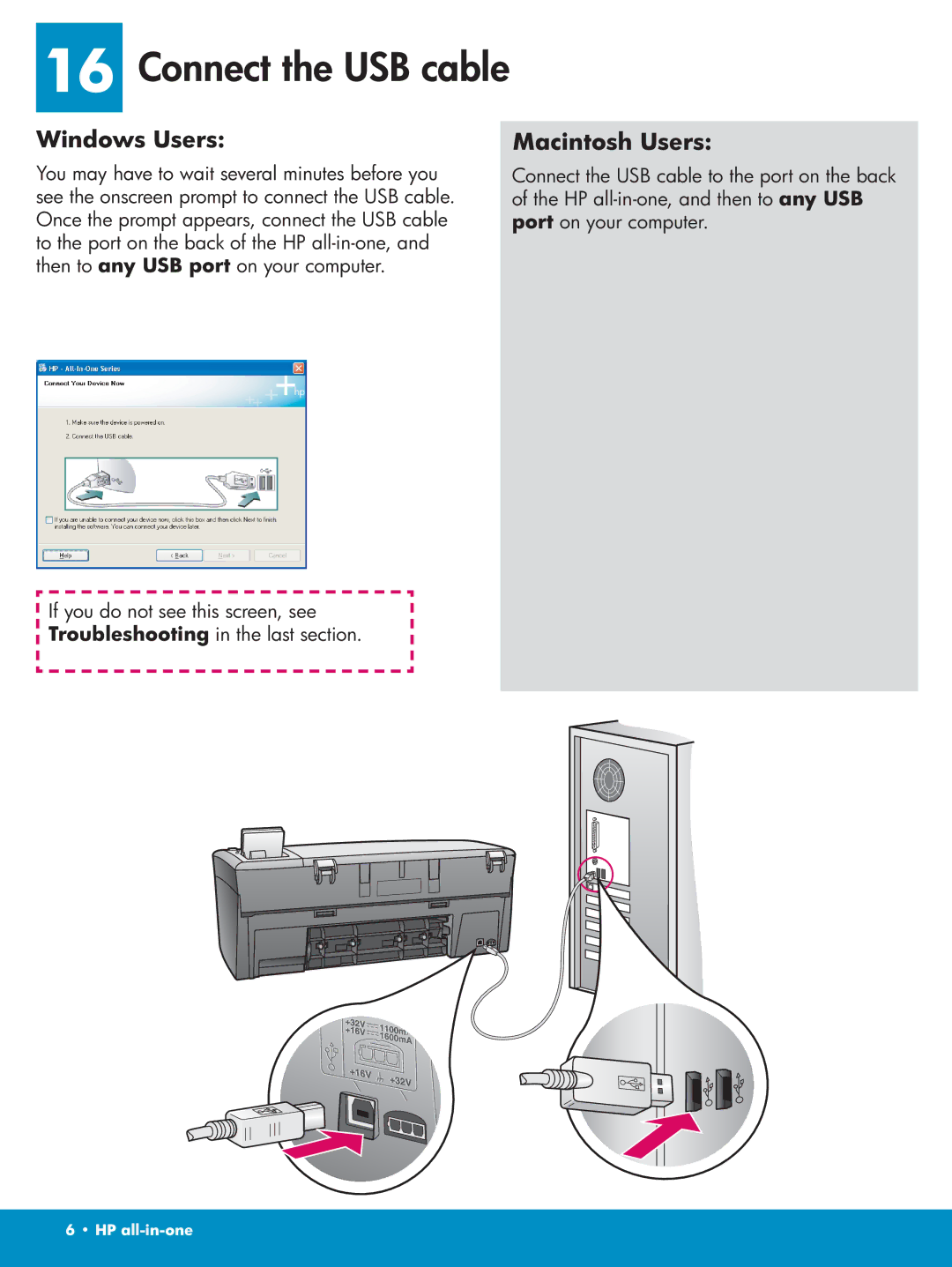 HP 2355v, 2350 manual Connect the USB cable 