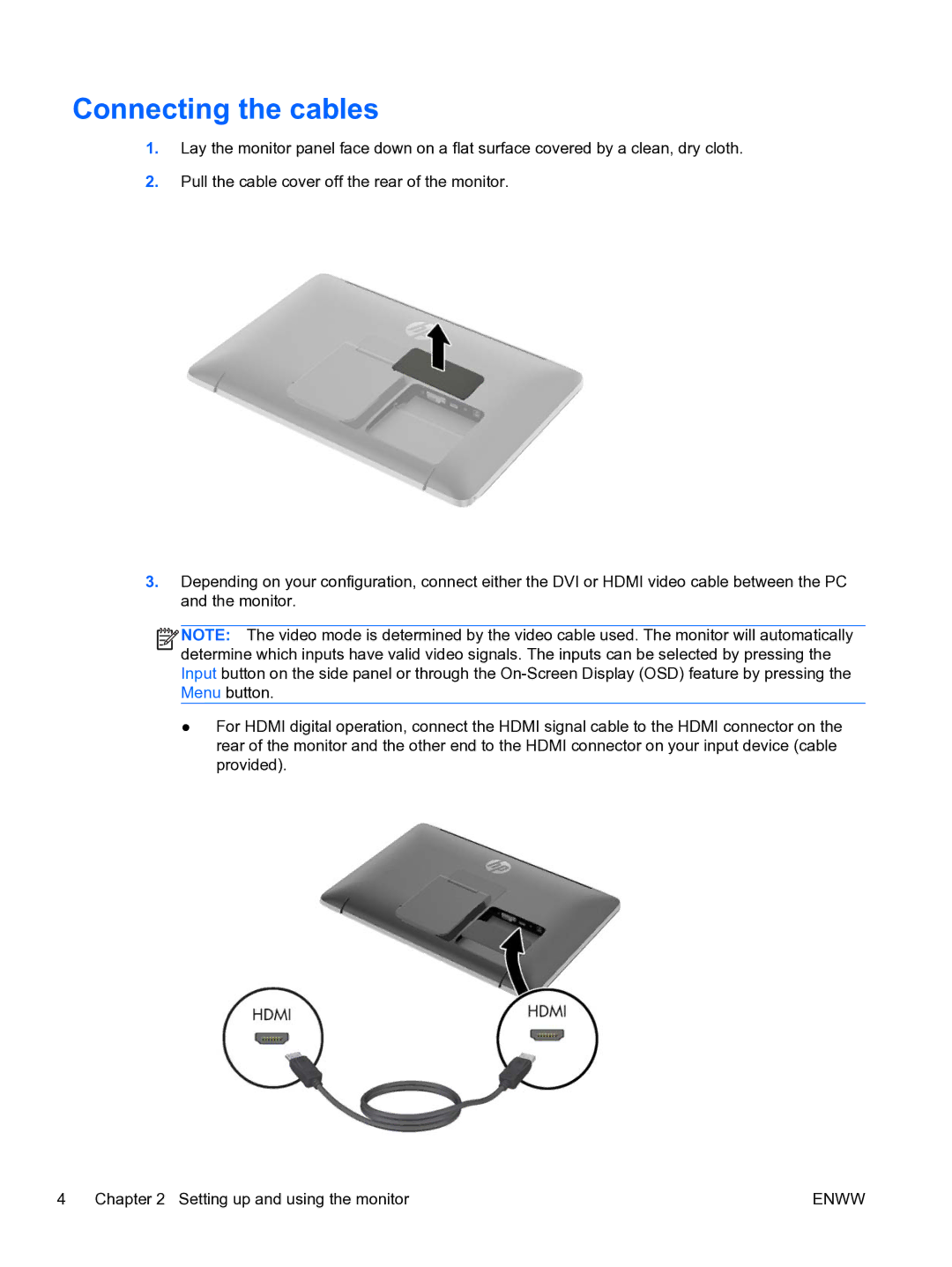 HP 23tm Diagonal Touch manual Connecting the cables 