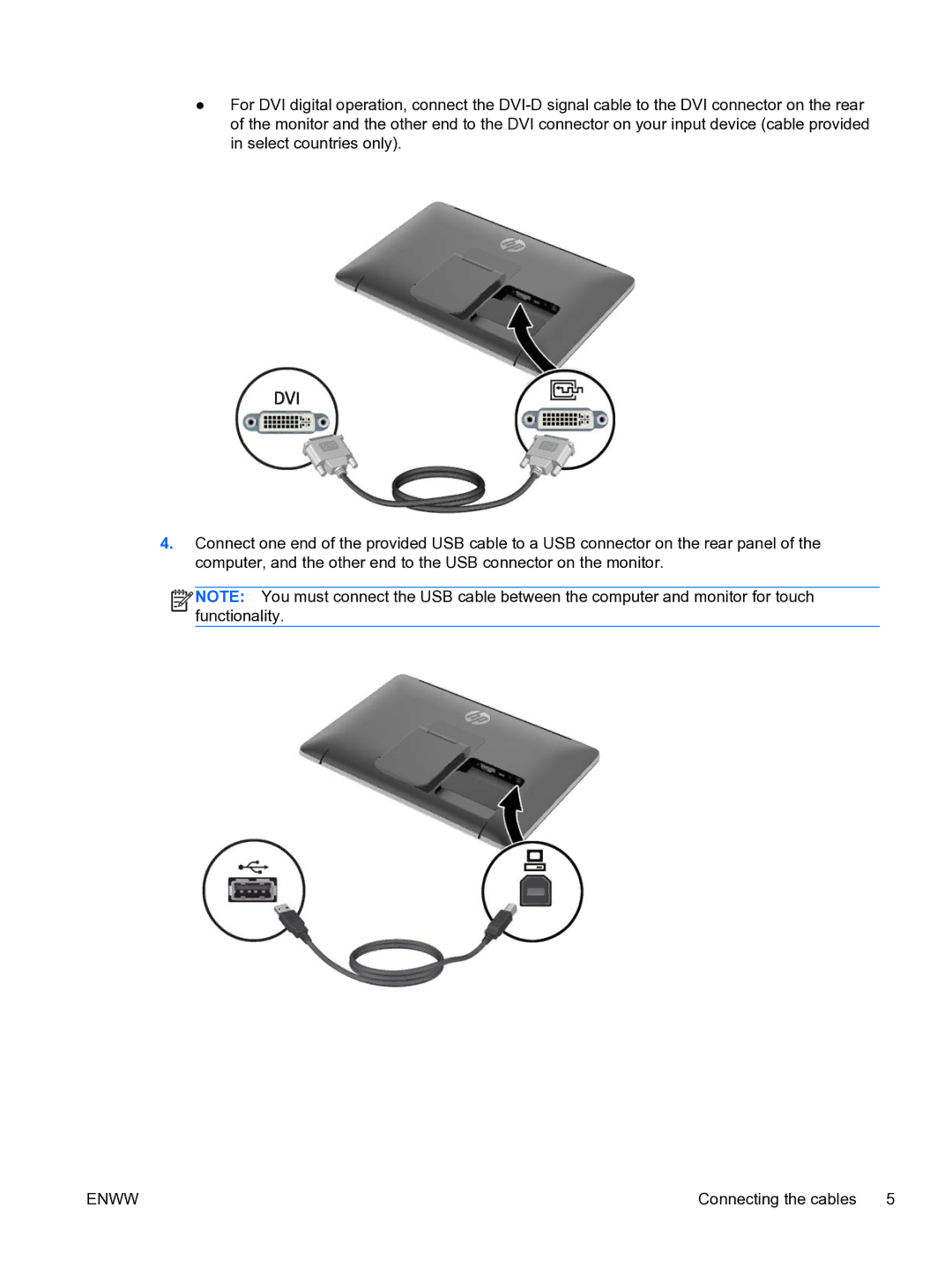 HP 23tm Diagonal Touch manual Connecting the cables 